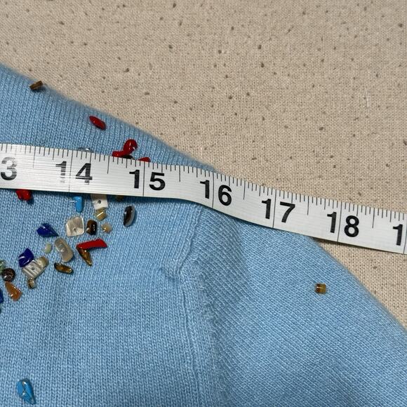 VTG We 100% Cashmere Cardigan & Vest Set Long Sleeve Beads Blue Sz M Scotland - Picture 8 of 13